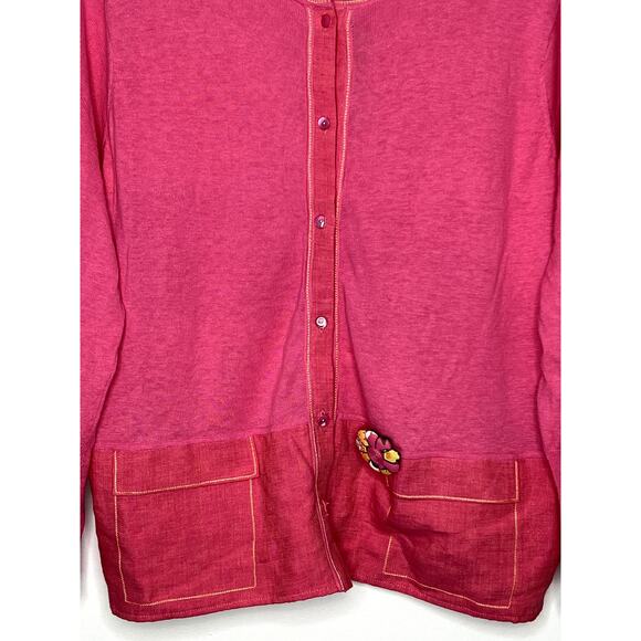 NWT Sigrid Olsen Fiesta Samba Island Flower Pink Long Sleeve Button Sweater 1X - Picture 3 of 9